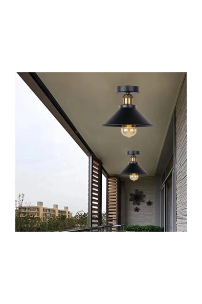 Mylights Retro Tavan Avize Armatür Rustik Siyah Başlık 22 Cm Cap ürün görseli 1