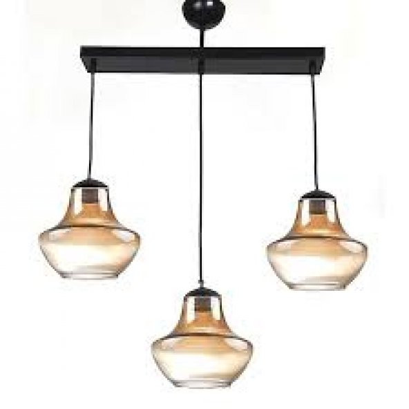 MYLİGHTS  RETRO SIRALI ÜÇLÜ AVİZE BAL CAM  60 CM  UZUNLUK ürün görseli 1