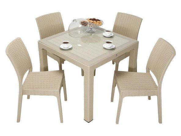 Mandella Elit Rattan 90x90 Elit Sandalye Camlı Masa Takımı ÇÖLBEJİ ürün görseli 1