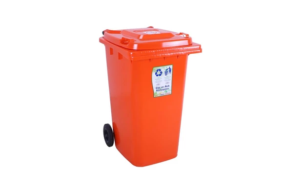 Sağlam Plastik Çöp ve Atık Konteyneri 240 Lt Tekerlekli Orjinal Turuncu ürün görseli 1
