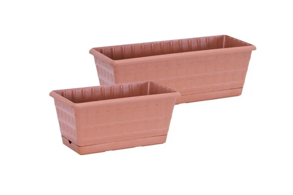 Sağlam Plastik Balkon Saksı 2'li Set 30 cm-40 cm Kahverengi ürün görseli 1