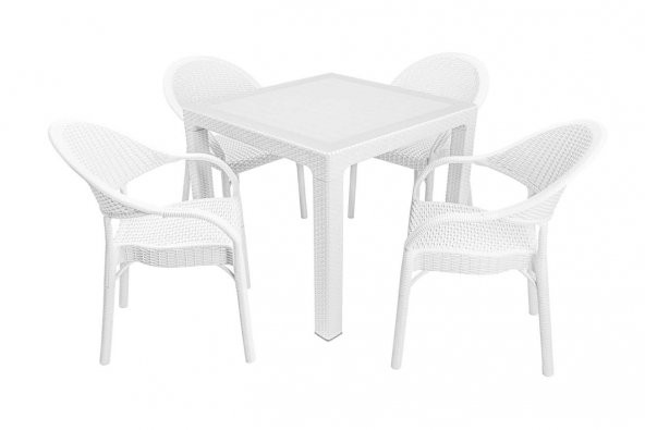 Mandella Elit Rattan 90x90 Eylül Koltuk Camlı Masa Takımı Beyaz ürün görseli 1