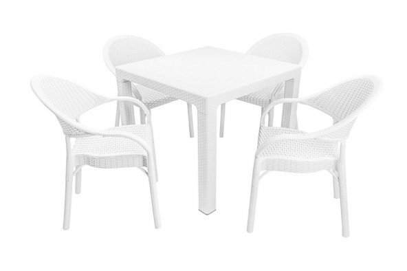Mandella Elit Rattan 90x90 Eylül Koltuk Masa Takımı Beyaz ürün görseli 1