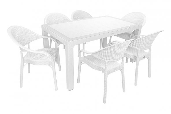 Mandella Elit Rattan 90x150 Eylül Koltuk Camlı Masa Takımı Beyaz ürün görseli 1