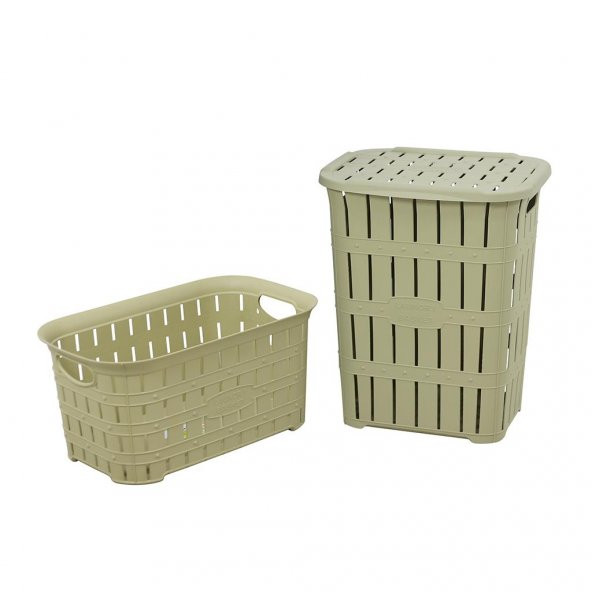 Sağlam Plastik Bambu Görünümlü Kirli Çamaşır Sepeti- Çamaşır sepeti 2'li Set Çölbeji ürün görseli 1