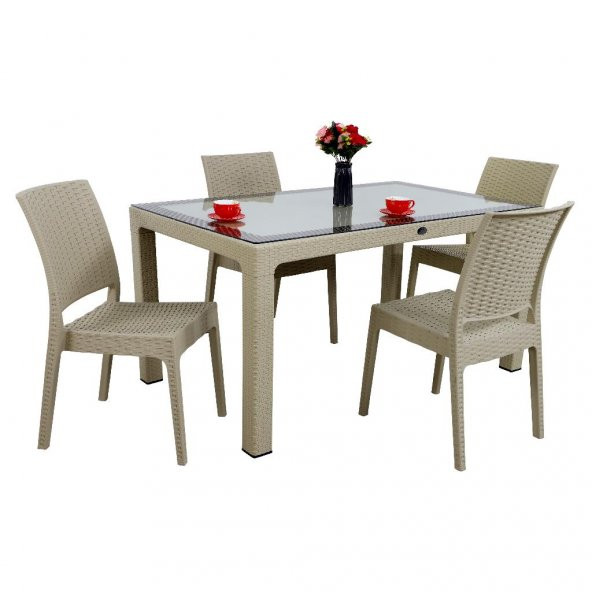 Mandella Elit Rattan 90x150 4 kişilik Elit Sandalye Camlı Masa Takımı Çölbeji ürün görseli 1