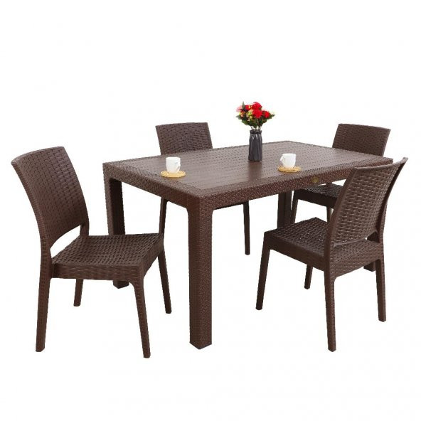 Mandella Elit Rattan 90x150 4 kişilik Elit Sandalye Masa Takımı Kahverengi ürün görseli 1