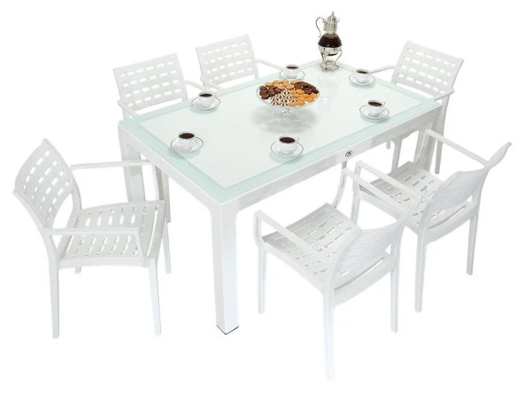 Mandella Wood 90x150 Cafe Koltuk Camlı Masa Takımı BEYAZ ürün görseli 1