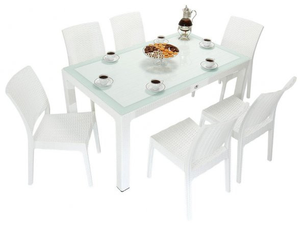 Mandella Elit Rattan 90x150 Elit Sandalye Camlı Masa Takımı BEYAZ ürün görseli 1