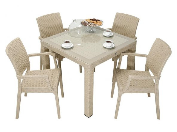 Mandella Elit Rattan 90x90 Elit Koltuk Camlı Masa Takımı ÇÖLBEJİ ürün görseli 1