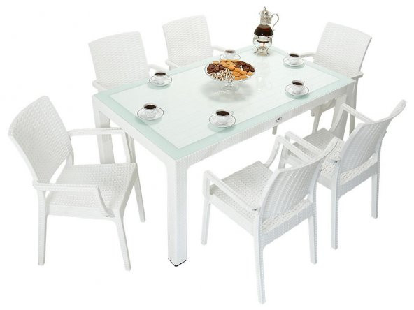 Mandella Elit Rattan 90x150 Elit Koltuk Camlı Masa Takımı BEYAZ ürün görseli 1