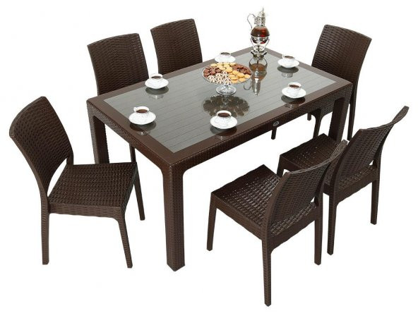 Mandella Elit Rattan 90x150 Elit Sandalye Camlı Masa Takımı KAHVERENGİ ürün görseli 1
