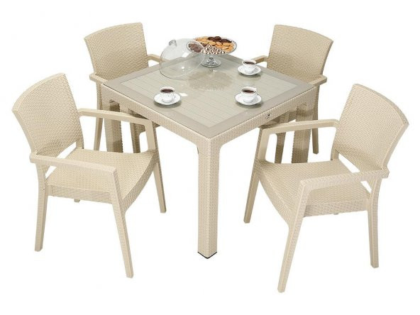 Mandella Elit Rattan 90x90 Zeus Koltuk Camlı Masa Takımı ÇÖLBEJİ ürün görseli 1