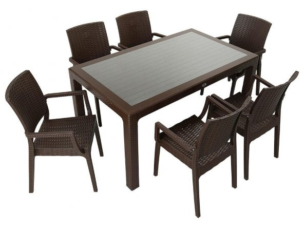 Mandella Elit Rattan 90x150 Elit Koltuk Camlı Masa Takımı KAHVERENGİ ürün görseli 1