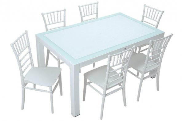 Mandella Wood 90x150 Silver Tifany Sandalye Camlı Masa Takımı Beyaz ürün görseli 1