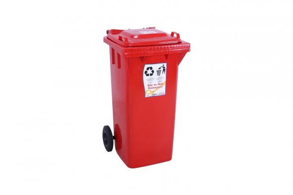 Sağlam Plastik Çöp ve Atık Konteyneri 120 Lt Tekerlekli Orjinal Kırmızı ürün görseli 1