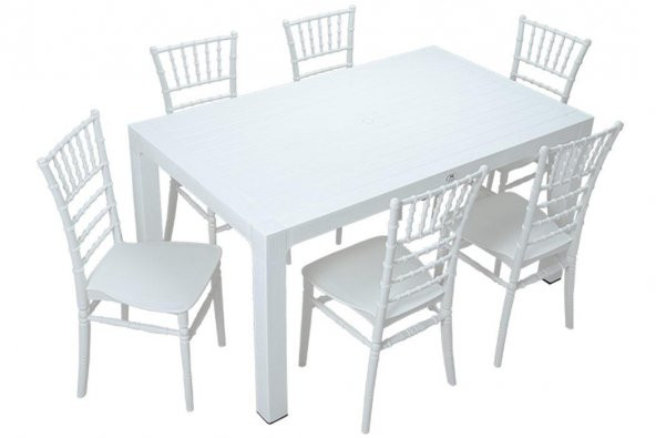 Mandella Wood 90x150 Silver Tifany Sandalye Masa Takımı Beyaz ürün görseli 1