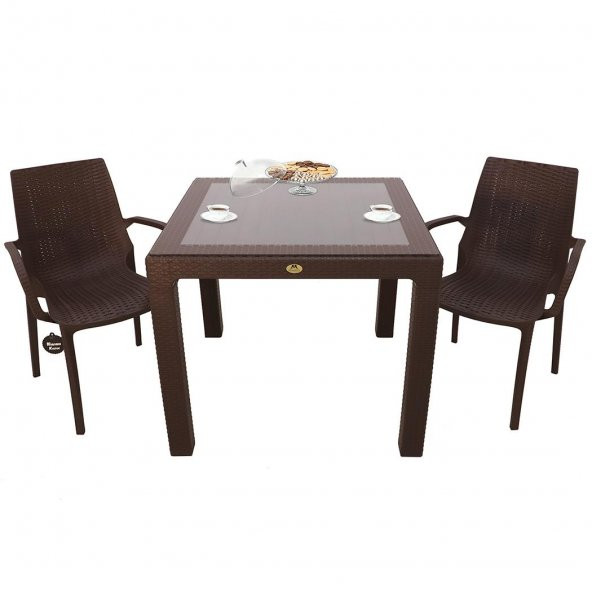 Mandella Elit Rattan 90x90 2 Kişilik Nirvana Koltuk Camlı Masa Takımı Kahverengi ürün görseli 1