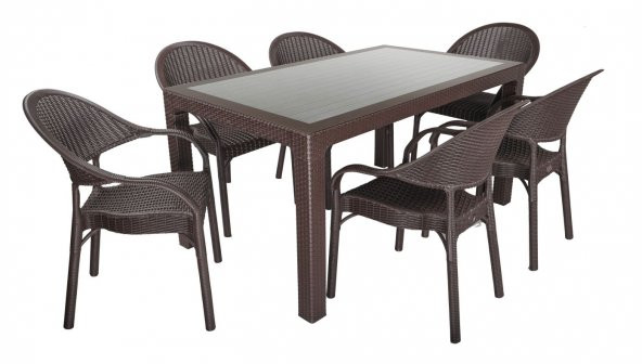 Mandella Elit Rattan 90x150 Eylül Koltuk Camlı Masa Takımı Kahverengi ürün görseli 1