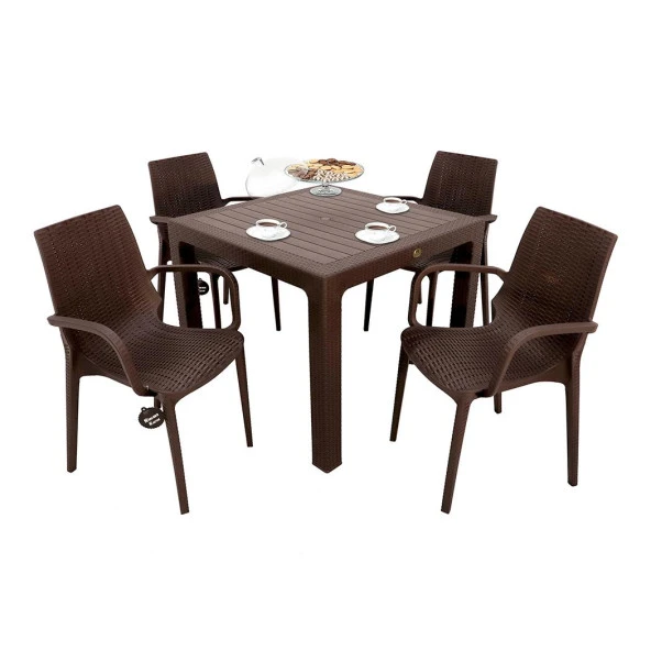 Mandella Elit Rattan 90x90 Nirvana Koltuk Masa Takımı Kahverengi ürün görseli 1