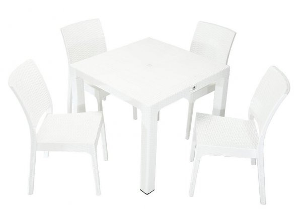 Mandella Elit Rattan 90x90 Elit Sandalye Masa Takımı BEYAZ ürün görseli 1