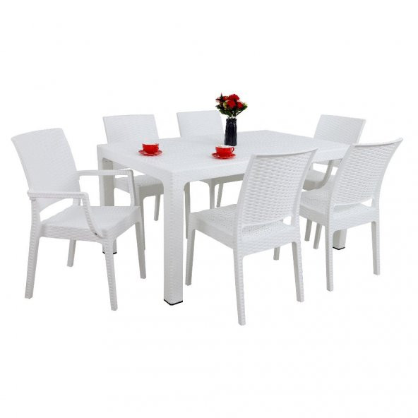 Mandella Elit 90x150 Rattan 2 Elit Koltuk 4 Elit Sandalye Masa Takımı Beyaz ürün görseli 1