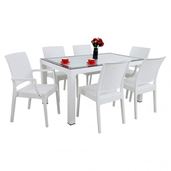 Mandella Elit Rattan 90x150 2 Elit Koltuk 4 Elit Sandalye Camlı Masa Takımı Beyaz ürün görseli 1