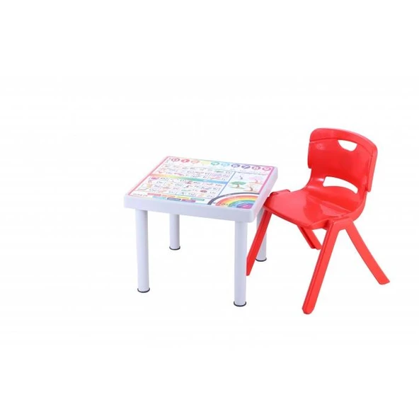 Sağlam Plastik Mandella Rubi Türkçe Desenli Çocuk Masası 1 Adet Nova Büyük Çocuk Koltuk Kırmızı ürün görseli 1