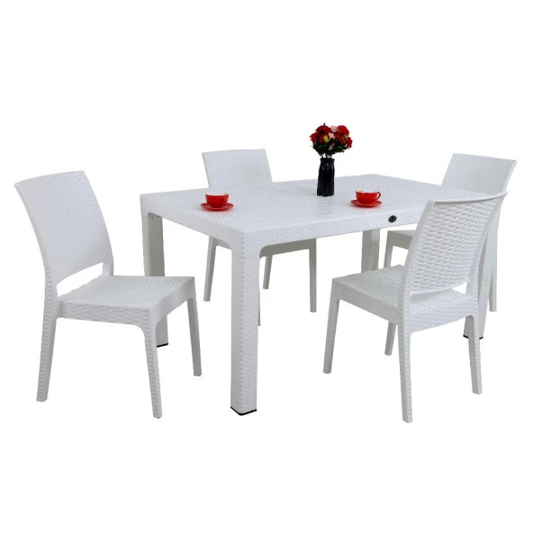 Mandella Elit Rattan 90x150 4 kişilik Elit Sandalye Masa Takımı Beyaz ürün görseli 1