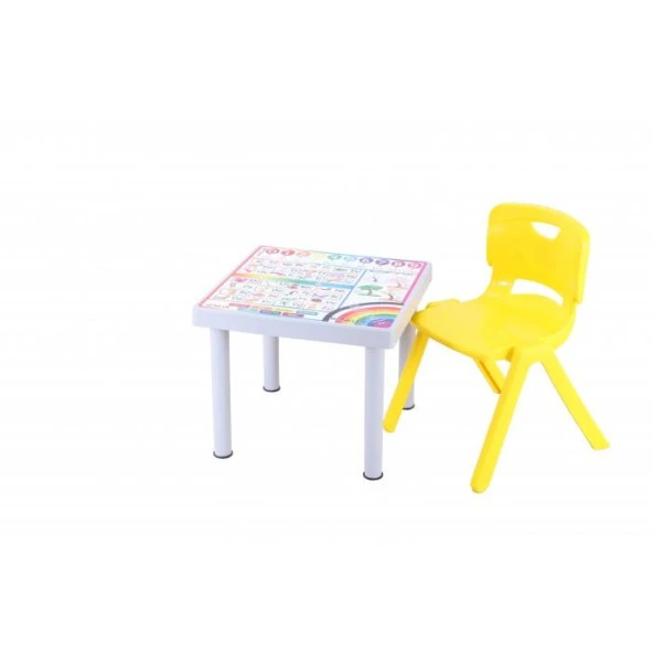 Sağlam Plastik Mandella Rubi Türkçe Desenli Çocuk Masası 1 Adet Nova Büyük Çocuk Koltuk Sarı ürün görseli 1