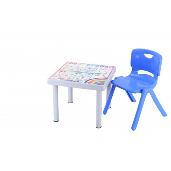 Sağlam Plastik Mandella Rubi Türkçe Desenli Çocuk Masası 1 Adet Nova Büyük Çocuk Koltuk Mavi ürün görseli 1