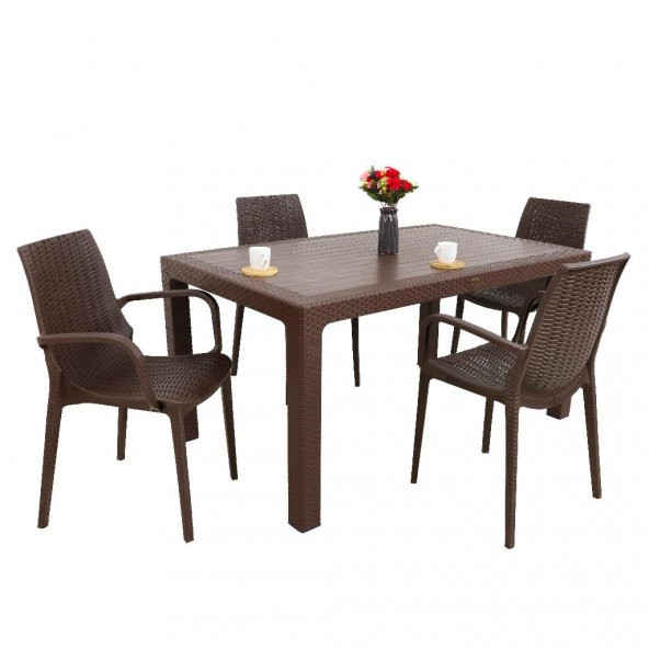 Mandella Elit Rattan 90x150 4 kişilik Nirvana Koltuk Masa Takımı Kahverengi ürün görseli 1