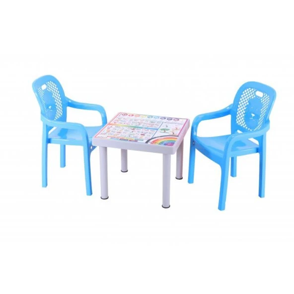 Sağlam Plastik Mandella Rubi Türkçe Desenli Çocuk Masası 2 Adet Rubi Çocuk Koltuk Mavi ürün görseli 1