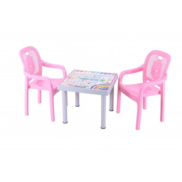 Sağlam Plastik Mandella Rubi Türkçe Desenli Çocuk Masası 2 Adet Rubi Çocuk Koltuk Pembe ürün görseli 1