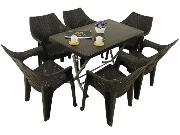 Mandella Zeugma 70x120 Katlanır Ayak 6 Kişilik Polo Koltuk Masa Takımı Kahverengi ürün görseli 1