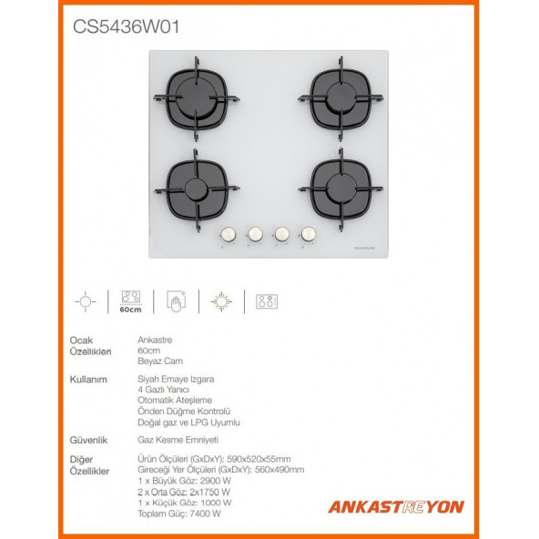 Silverline CS5436W01 Beyaz cam ankastre ocak - Resim 2
