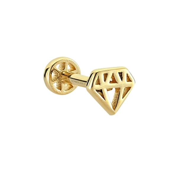 Altın Diamond Tragus Piercing 14 Ayar - Resim 2