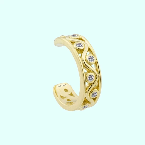 Altın Kıkırdak Küpe 14 Ayar Earcuff Taşlı ürün görseli 1