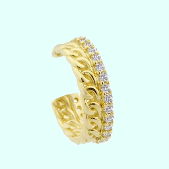 Altın Kıkırdak Küpe 14 Ayar Earcuff Taşlı ürün görseli 1