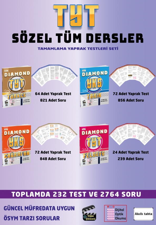 Gür Yayınları DIAMOND TYT Sözel Tüm Dersler Tamamlama Yaprak Testleri Seti ürün görseli 1