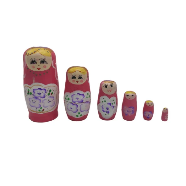 Ahşap Matruşka Bebek 6 lı Set Pembe ürün görseli 1