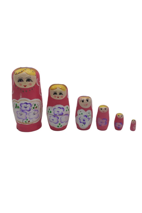 Ahşap Matruşka Bebek 6 lı Set Pembe - Resim 2