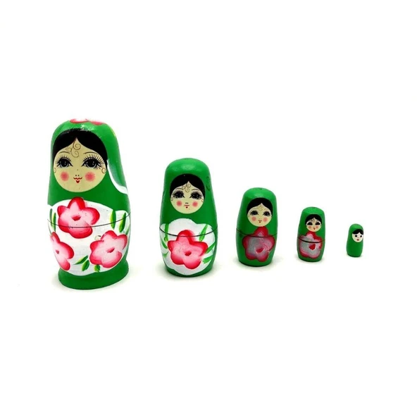 Ahşap Matruşka Bebek 5 li Set Yeşil No.2 ürün görseli 1