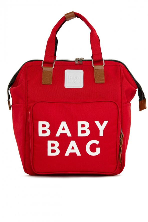Bagmori Kırmızı Baby Bag Baskılı Cepli Anne Bebek Bakım Sırt Çantası ürün görseli 1