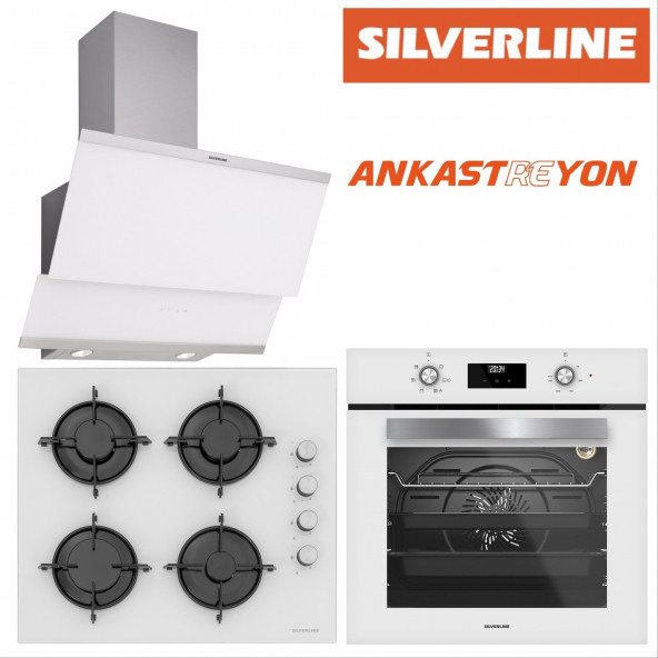 Silverline BO6502W02-CS5349W01-3420 CLASSY Beyaz Cam ankastre set ürün görseli 1