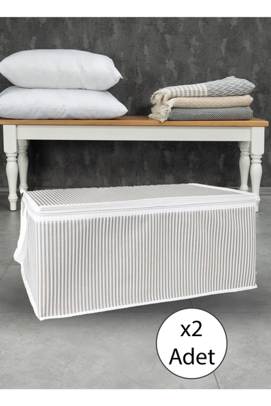 2 Adet Gri Çizgili Hurç Baza Altı Hurç 30x50x20 cm ürün görseli 1