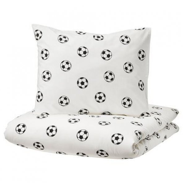 Tek Kişilik Çocuk Nevresim Takımı 150x200/50x60 cm Futbol Temalı MeridyenDukkan Siyah-Beyaz ürün görseli 1