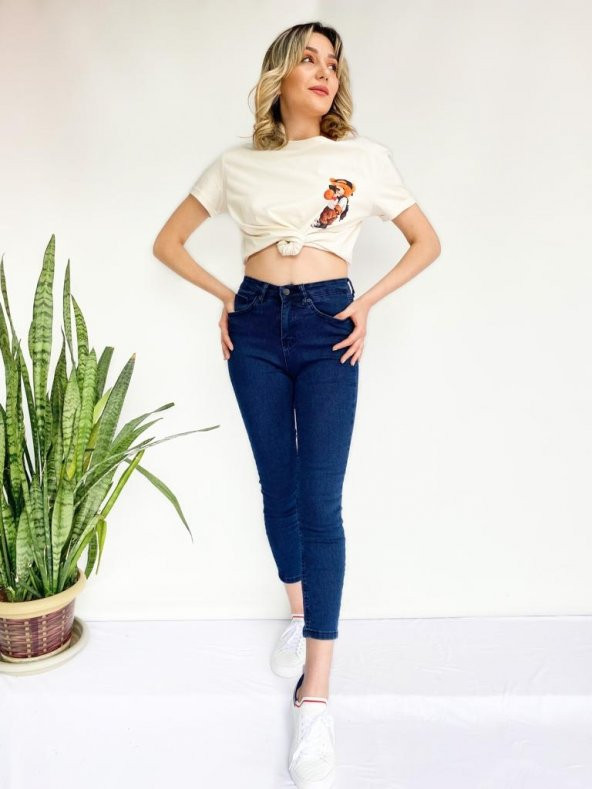 Kadın Ayıcık Baskılı Basic Tshirt Ekru - Resim 5