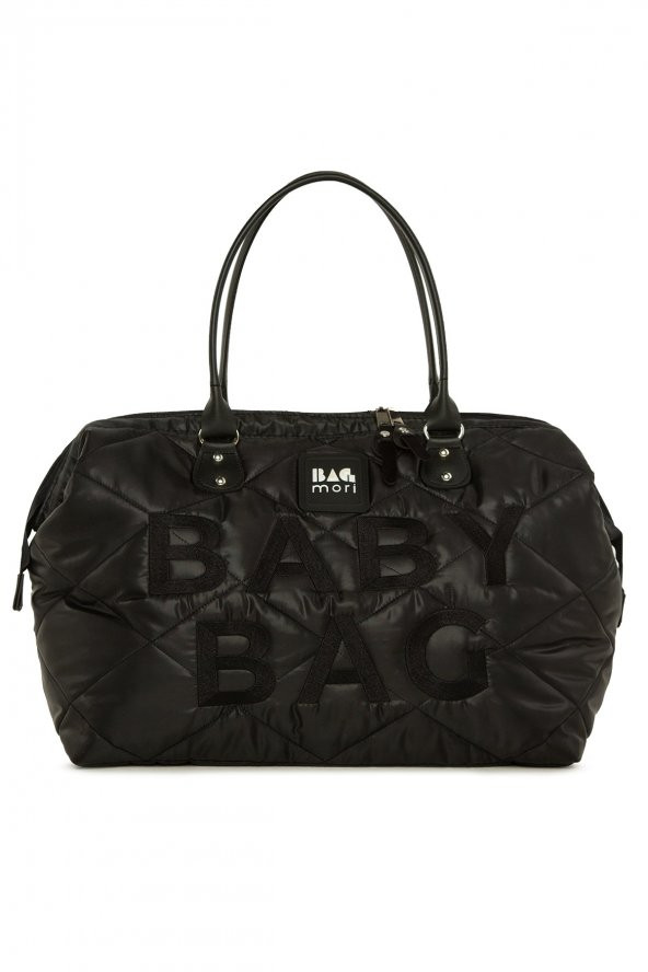 Bagmori Siyah Baby Bag Nakışlı Puf Şişme Anne Bebek Bakım Çanta ürün görseli 1