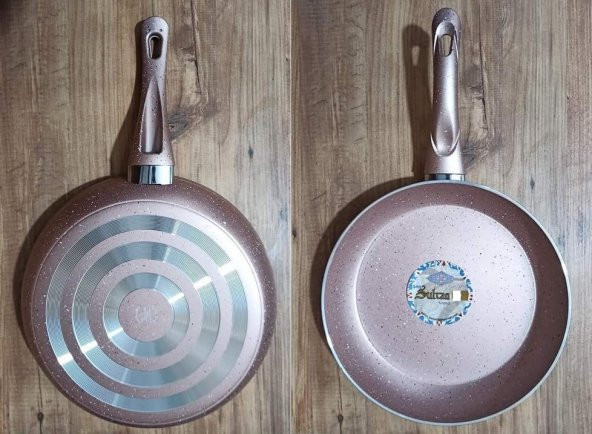 Sultan Tek Saplı Ezme Granit Tava 30 Cm - Gülkurusu - Resim 2